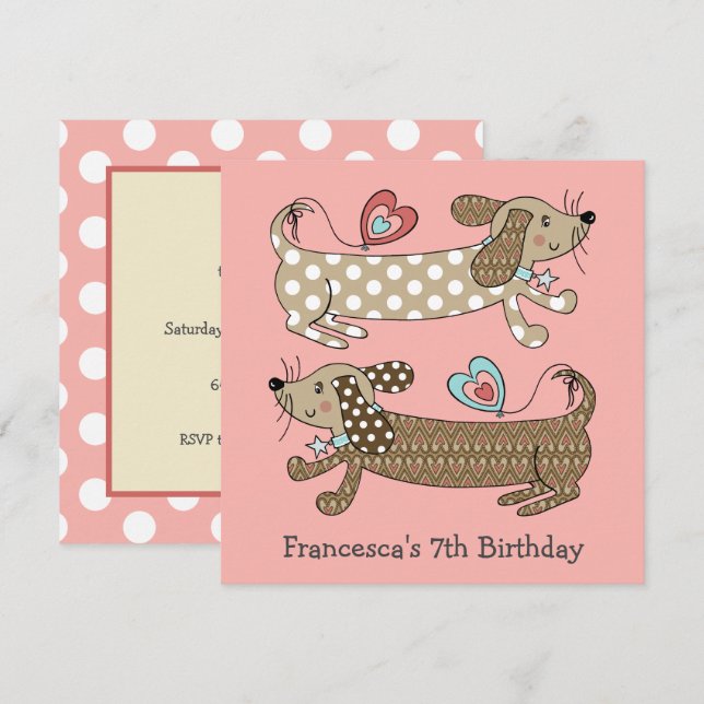 Invitación de cumpleaños de perro Dachshund con sa (Anverso / Reverso)
