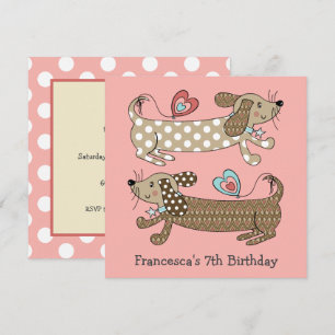 Invitación de cumpleaños de perro Dachshund con sa