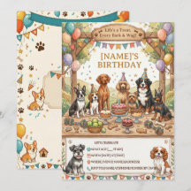 Invitación de cumpleaños de perro de acuarela rúst