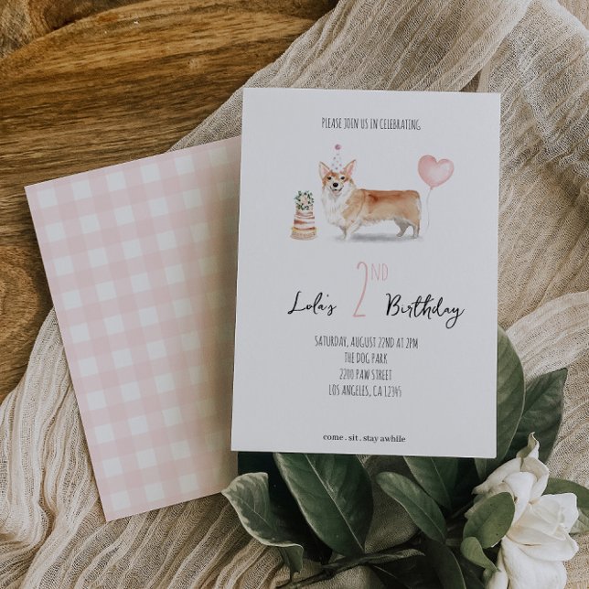 Invitación de cumpleaños de perro de Corgi - Chica (Subido por el creador)