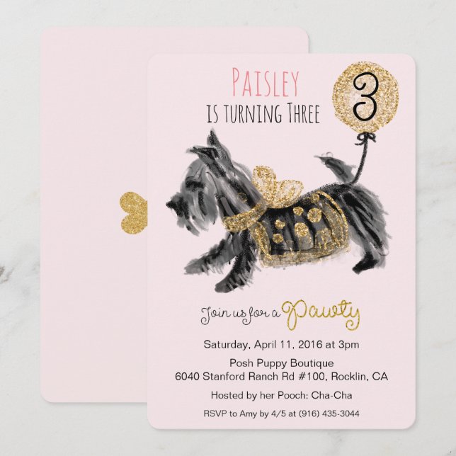 Invitación de cumpleaños de perro de couture para  (Anverso / Reverso)