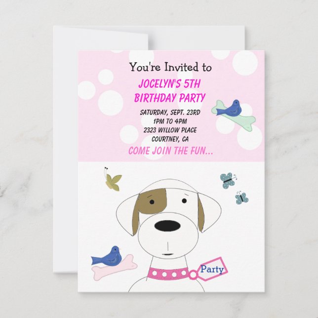 Invitación de cumpleaños de perro de dibujos anima (Anverso)