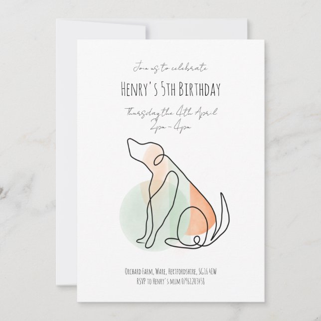 Invitación de cumpleaños de perro dibujante de lín (Anverso)