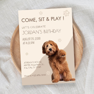 Invitación de cumpleaños de perro juguetón Beige