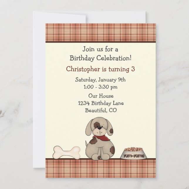 Invitación de cumpleaños de perro pimienta a niños (Anverso)