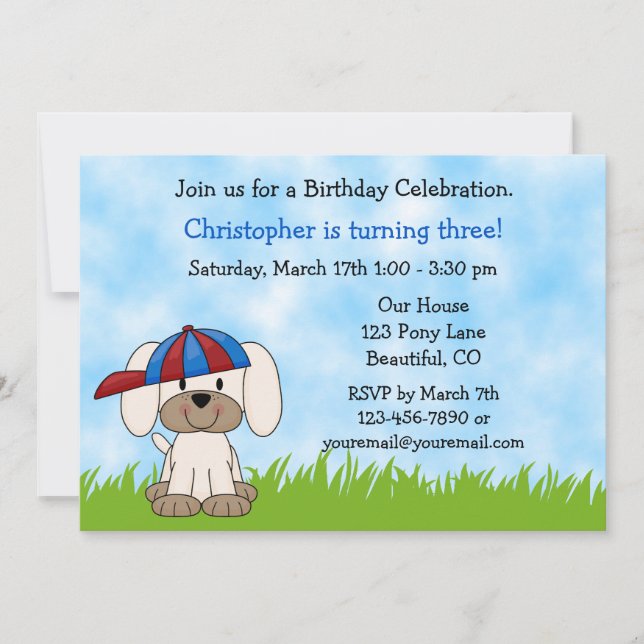 Invitación de cumpleaños de perro pimienta a niños (Anverso)