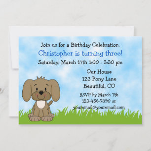 Invitación de cumpleaños de perro pimienta a niños