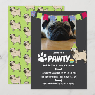 invitación de cumpleaños de perro Pug