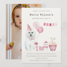 Invitación de cumpleaños de perro rosa lindo para 
