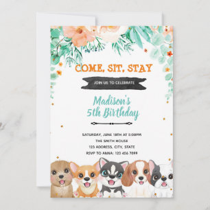 Invitación de cumpleaños de perros florales