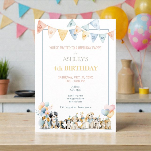Invitación de cumpleaños de perros y cachorros al  (Subido por el creador)
