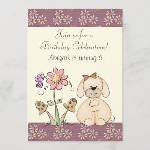 Invitación de cumpleaños de perros y flores para C