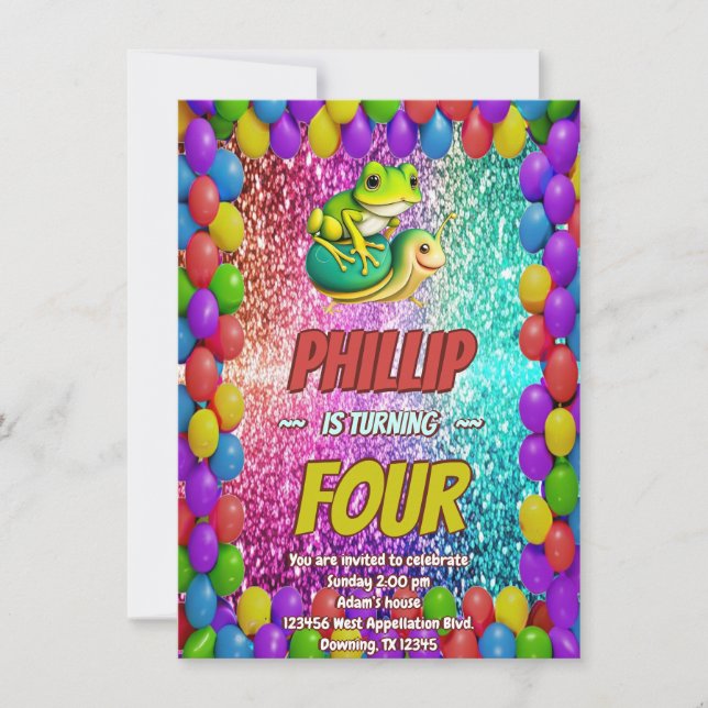 Invitación de cumpleaños de personaje de rana y to (Anverso)