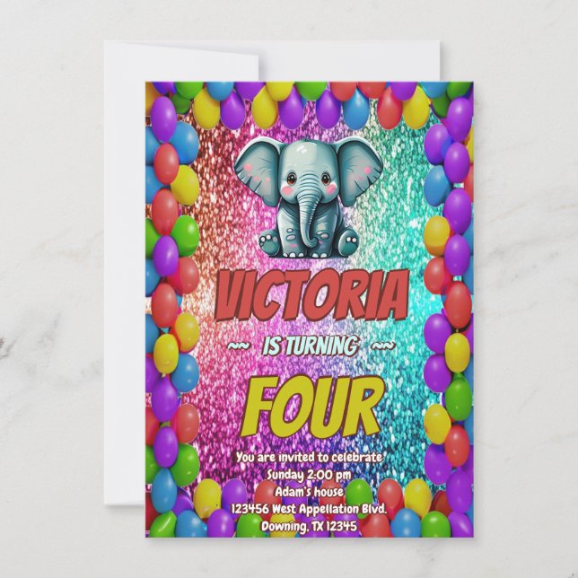 Invitación de cumpleaños de personaje personalizad (Anverso)