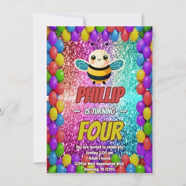 Invitación de cumpleaños de personaje personalizad (Anverso)