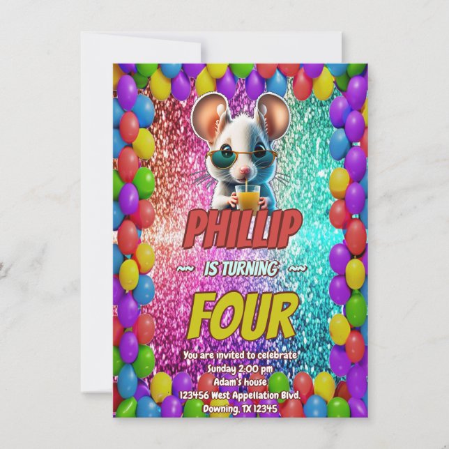 Invitación de cumpleaños de personaje personalizad (Anverso)