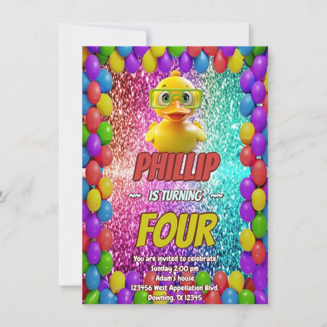 Invitación de cumpleaños de personaje personalizad (Anverso)