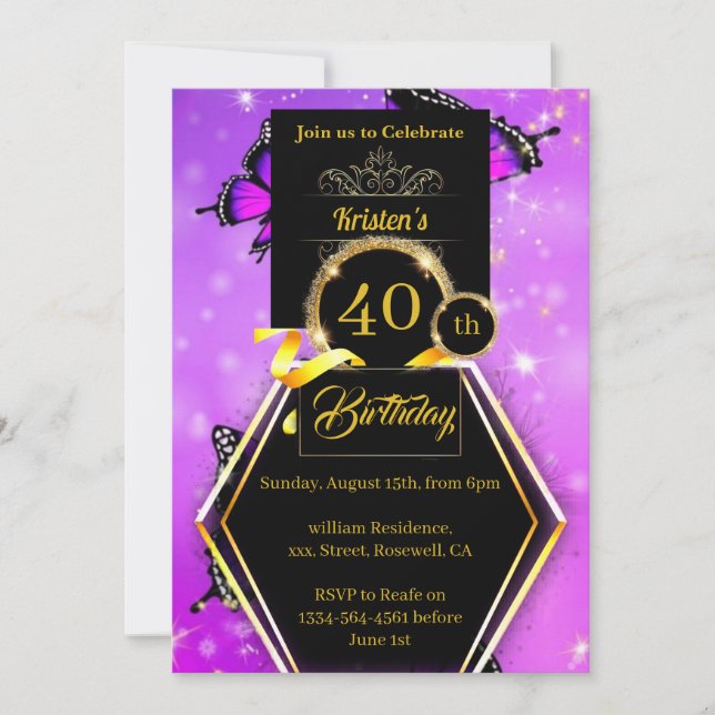 Invitación de cumpleaños de personalizable (Anverso)