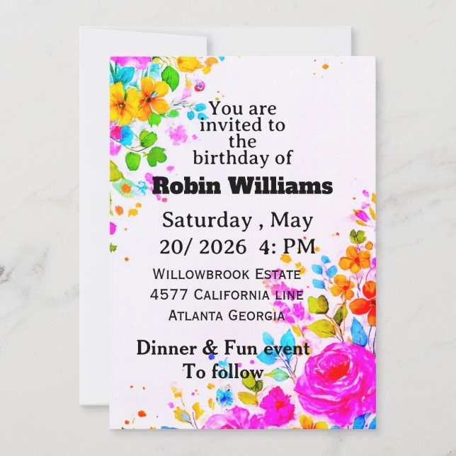 Invitación de cumpleaños de personalizable para ad (Anverso)