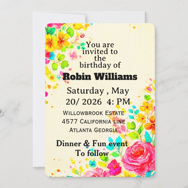 Invitación de cumpleaños de personalizable para ad (Anverso)