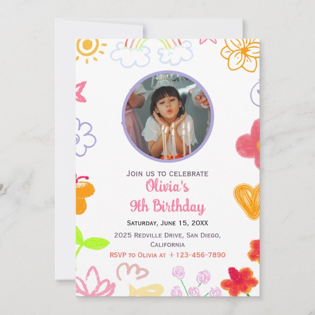 Invitación de cumpleaños de Personalizado amarillo (Anverso)