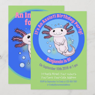 Invitación de cumpleaños de personalizado de axolo