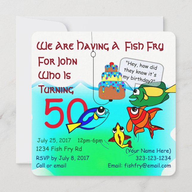 Invitación de cumpleaños de personalizado Fish Fry (Anverso)