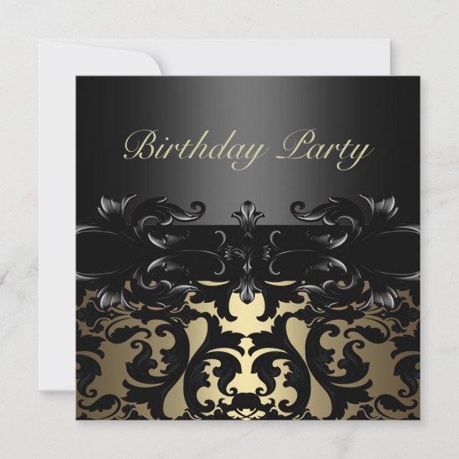 Invitación de cumpleaños de Personalizado Gold/Bla (Anverso)