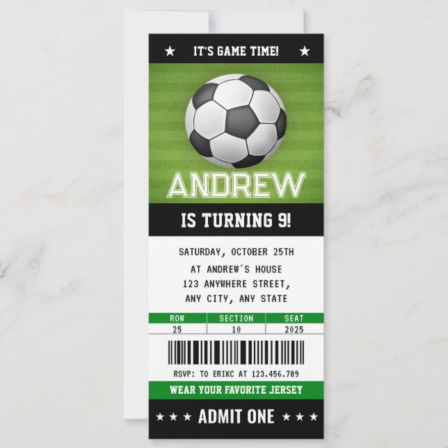Invitación de cumpleaños de personalizado Soccer T (Anverso)