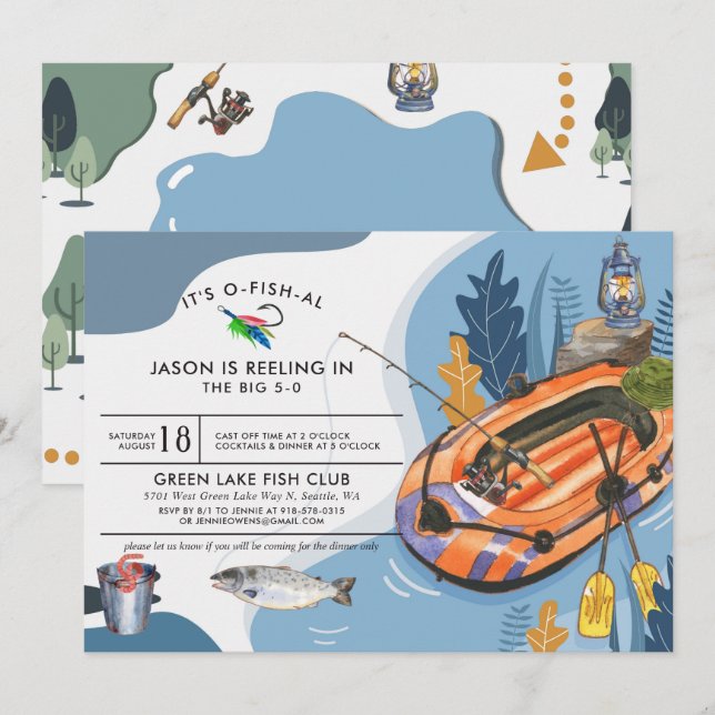 Invitación de cumpleaños de pesca (Anverso / Reverso)