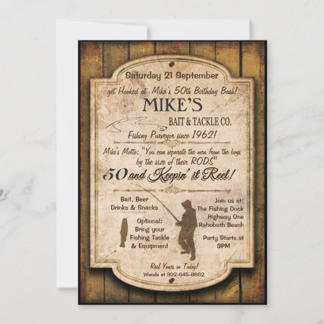 Invitación de cumpleaños de pesca (Anverso)