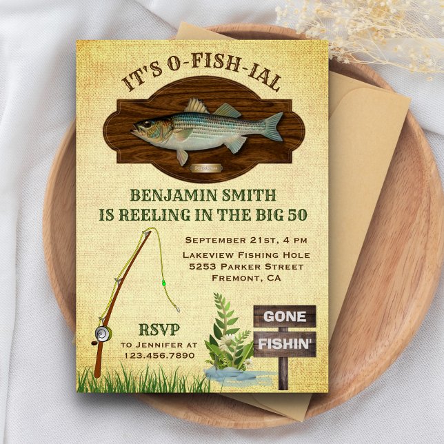 Invitación de cumpleaños de pesca con arpillera de (Subido por el creador)