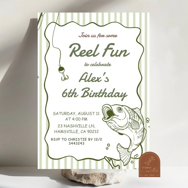 Invitación de cumpleaños de pesca dibujada a mano (Subido por el creador)