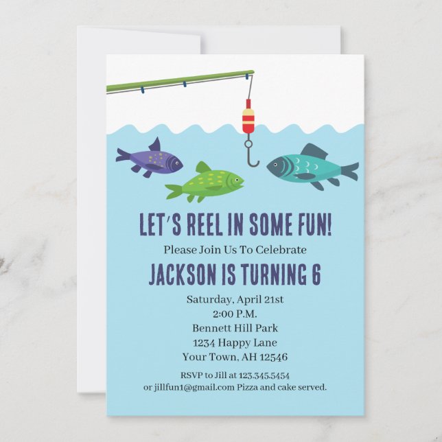 Invitación de cumpleaños de pesca Fiesta de pesca (Anverso)