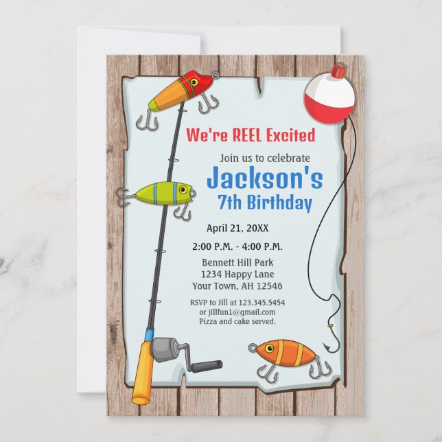 Invitación de cumpleaños de pesca Fiesta de pesca (Anverso)
