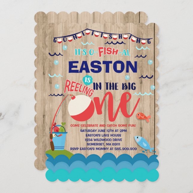 Invitación de cumpleaños de pesca: O-Fish-Ally, un (Anverso / Reverso)