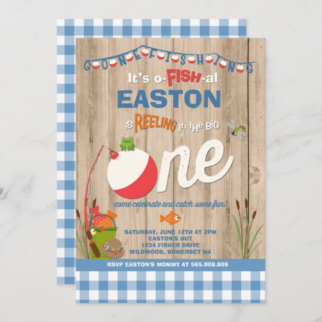 Invitación de cumpleaños de pesca O-Fish-Ally Un F (Anverso / Reverso)