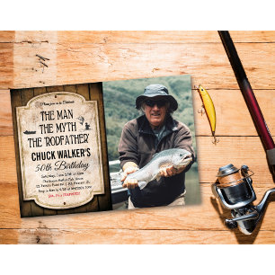 Invitación de cumpleaños de pesca para hombre de c