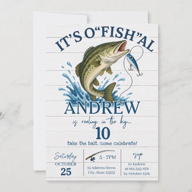Invitación de cumpleaños de pesca personal O-FISH- (Anverso)