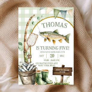 invitación de cumpleaños de pescador de gingham sa
