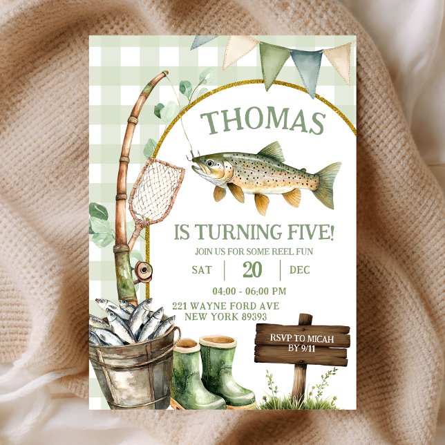 invitación de cumpleaños de pescador de gingham sa (Subido por el creador)