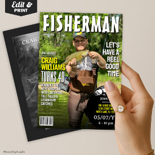 Invitación de cumpleaños de pescador, revista de p