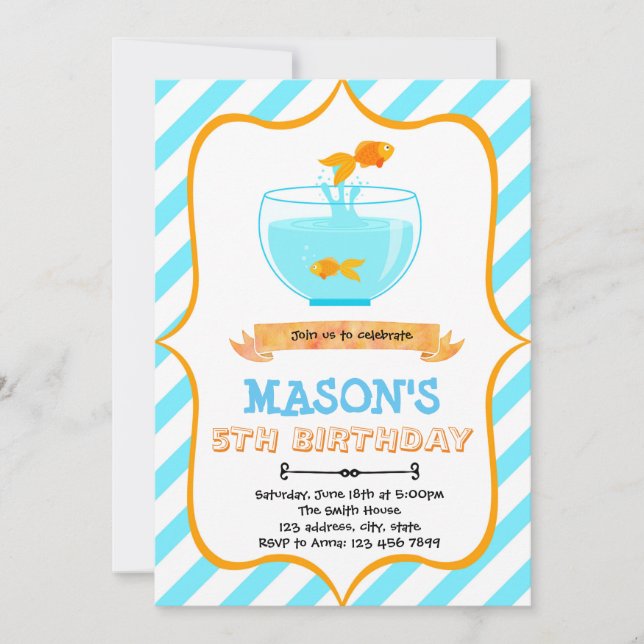 Invitación de cumpleaños de pez dorado (Anverso)