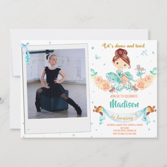 Invitación de cumpleaños de Photo Ballerina Invita (Anverso)