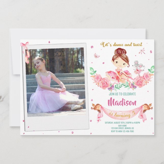 Invitación de cumpleaños de Photo Ballerina Invita (Anverso)