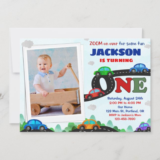 Invitación de cumpleaños de Photo Cars Controlador (Anverso)