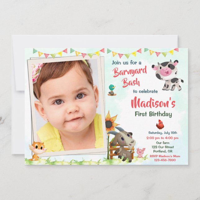 Invitación de cumpleaños de Photo Farm Animación d (Anverso)