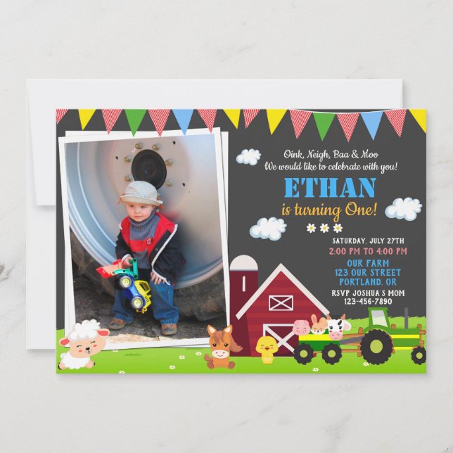 Invitación de cumpleaños de Photo Farm para cumple (Anverso)