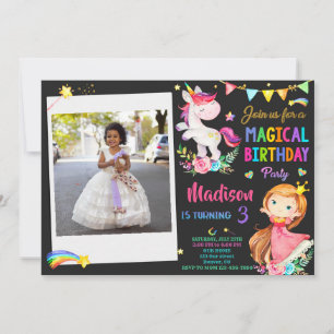 Invitación de cumpleaños de Photo Unicorn y Prince