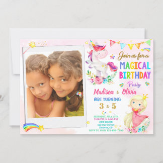 Invitación de cumpleaños de Photo Unicorn y Prince